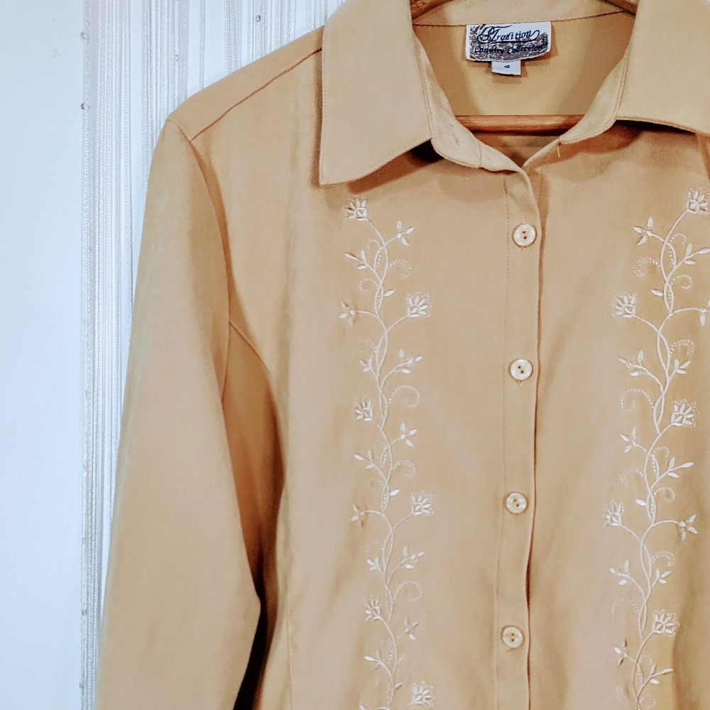 Vintage Embroidered Floral Long Sleeve Top / Shacket
